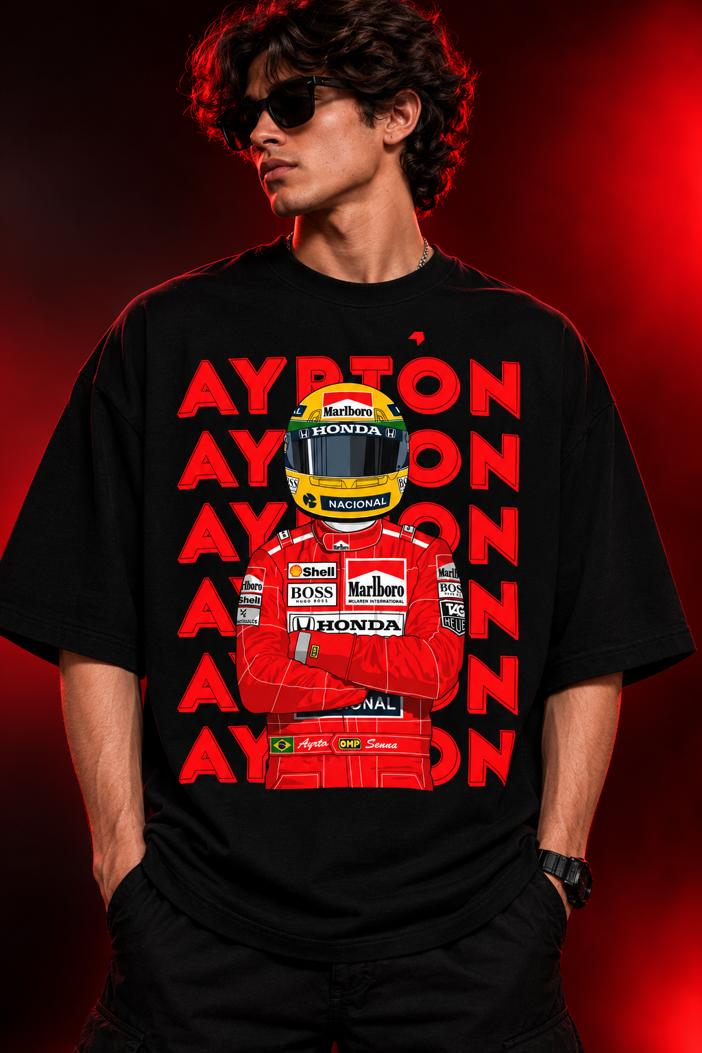 AESTRA Ayrton Racing Oversized T-Shirt | Vintage Motorsport Graphic Tee | Black Streetwear