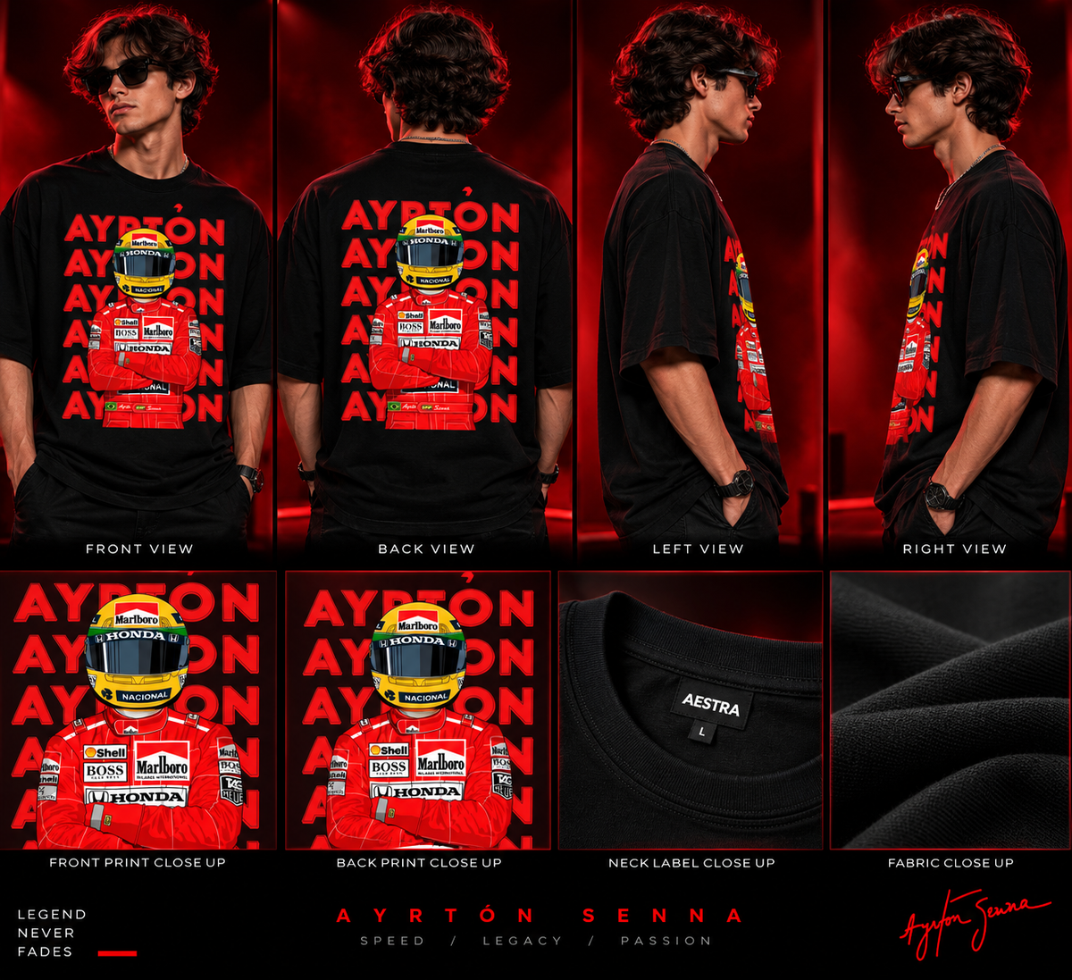 AESTRA Ayrton Racing Oversized T-Shirt | Vintage Motorsport Graphic Tee | Black Streetwear