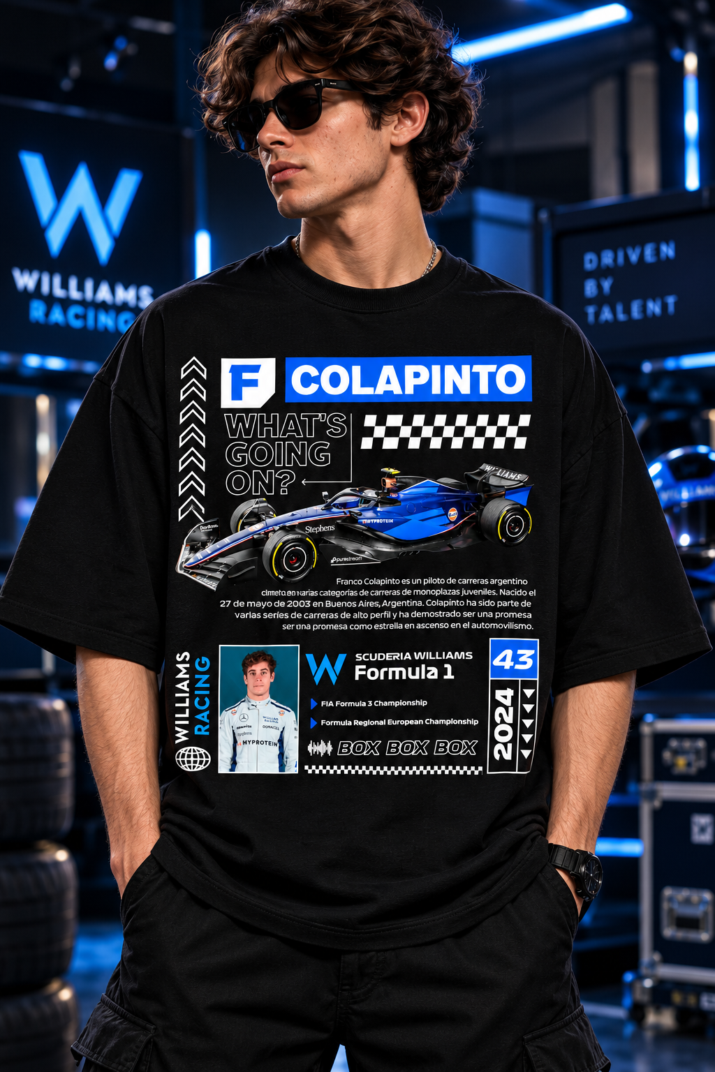 AESTRA Franco Colapinto Racing Oversized T-Shirt | F1 Motorsport Graphic Tee | Black Streetwear
