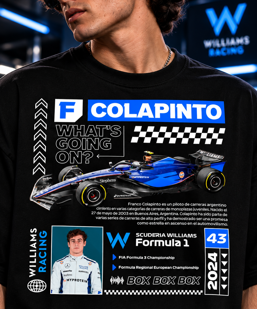 AESTRA Franco Colapinto Racing Oversized T-Shirt | F1 Motorsport Graphic Tee | Black Streetwear