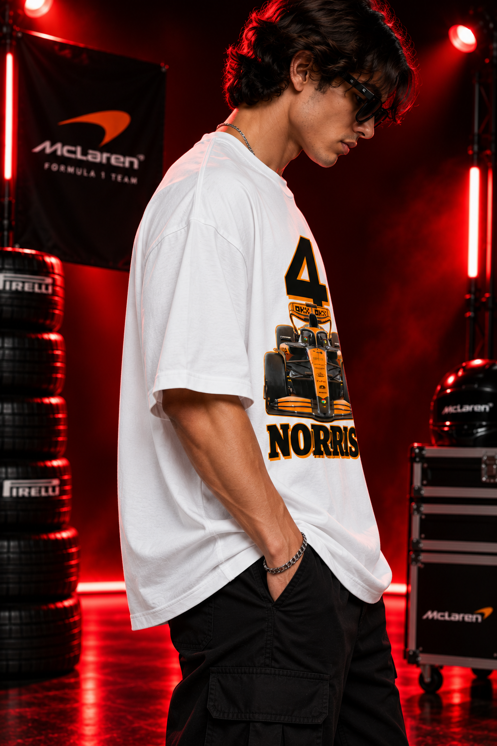 AESTRA Norris Racing Oversized T-Shirt | F1 Motorsport Graphic Tee | White Streetwear