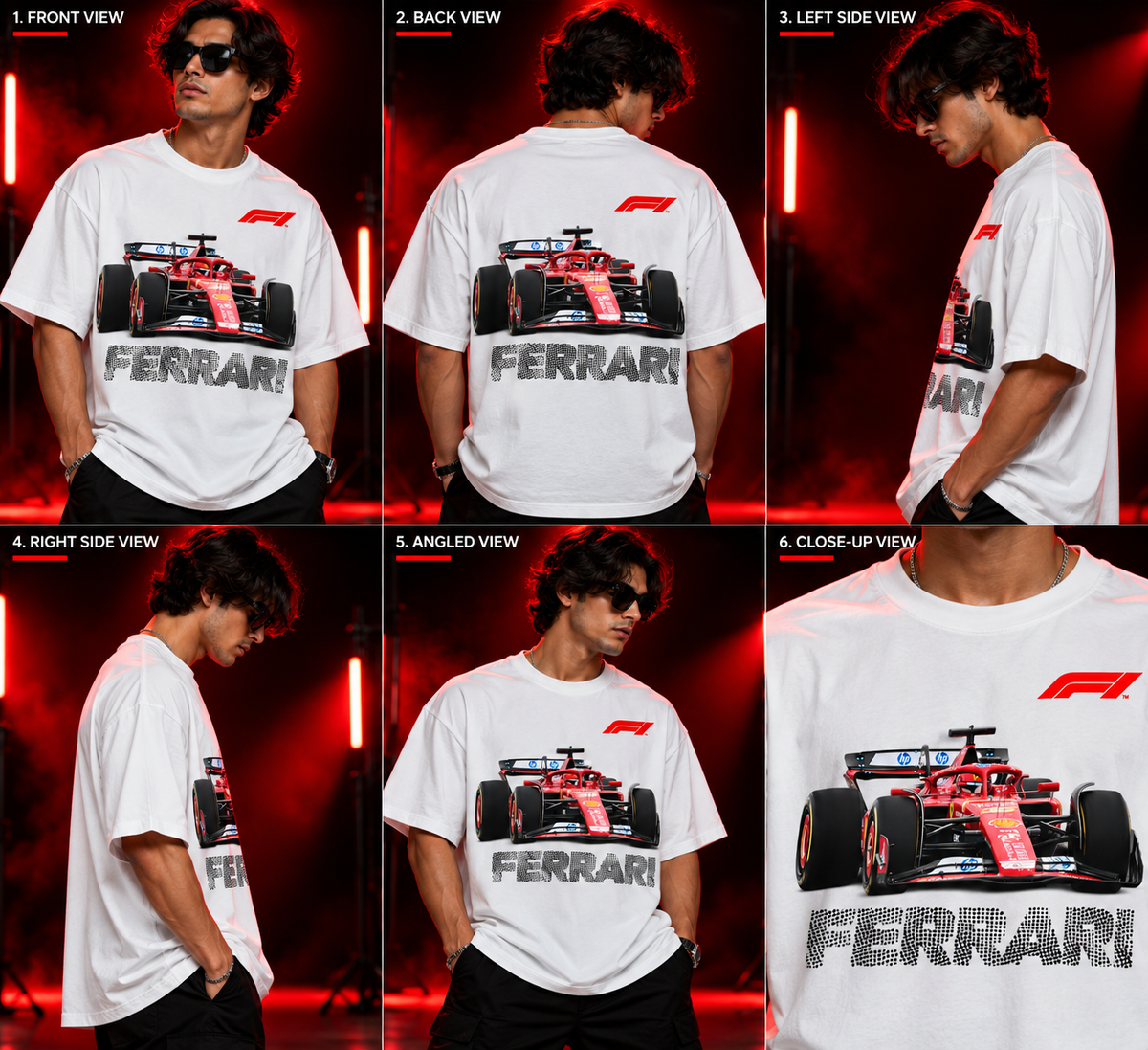AESTRA Ferrari Racing Oversized T-Shirt | F1 Motorsport Graphic Tee | White Streetwear