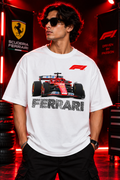 AESTRA Ferrari Racing Oversized T-Shirt | F1 Motorsport Graphic Tee | White Streetwear