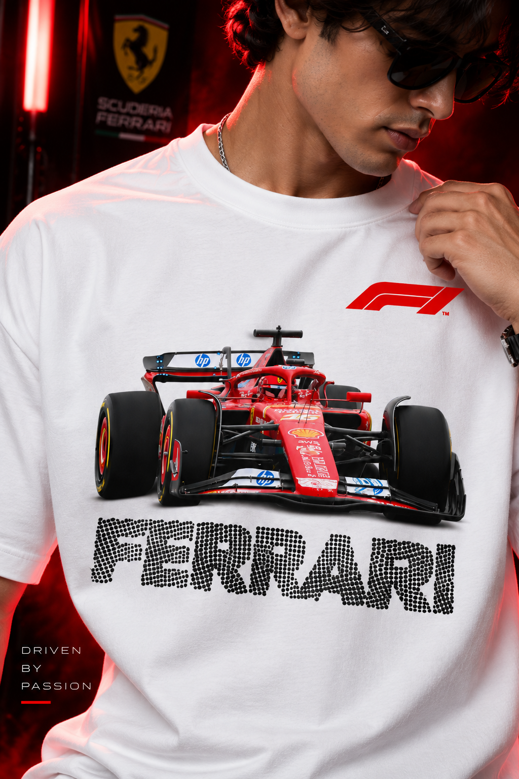 AESTRA Ferrari Racing Oversized T-Shirt | F1 Motorsport Graphic Tee | White Streetwear