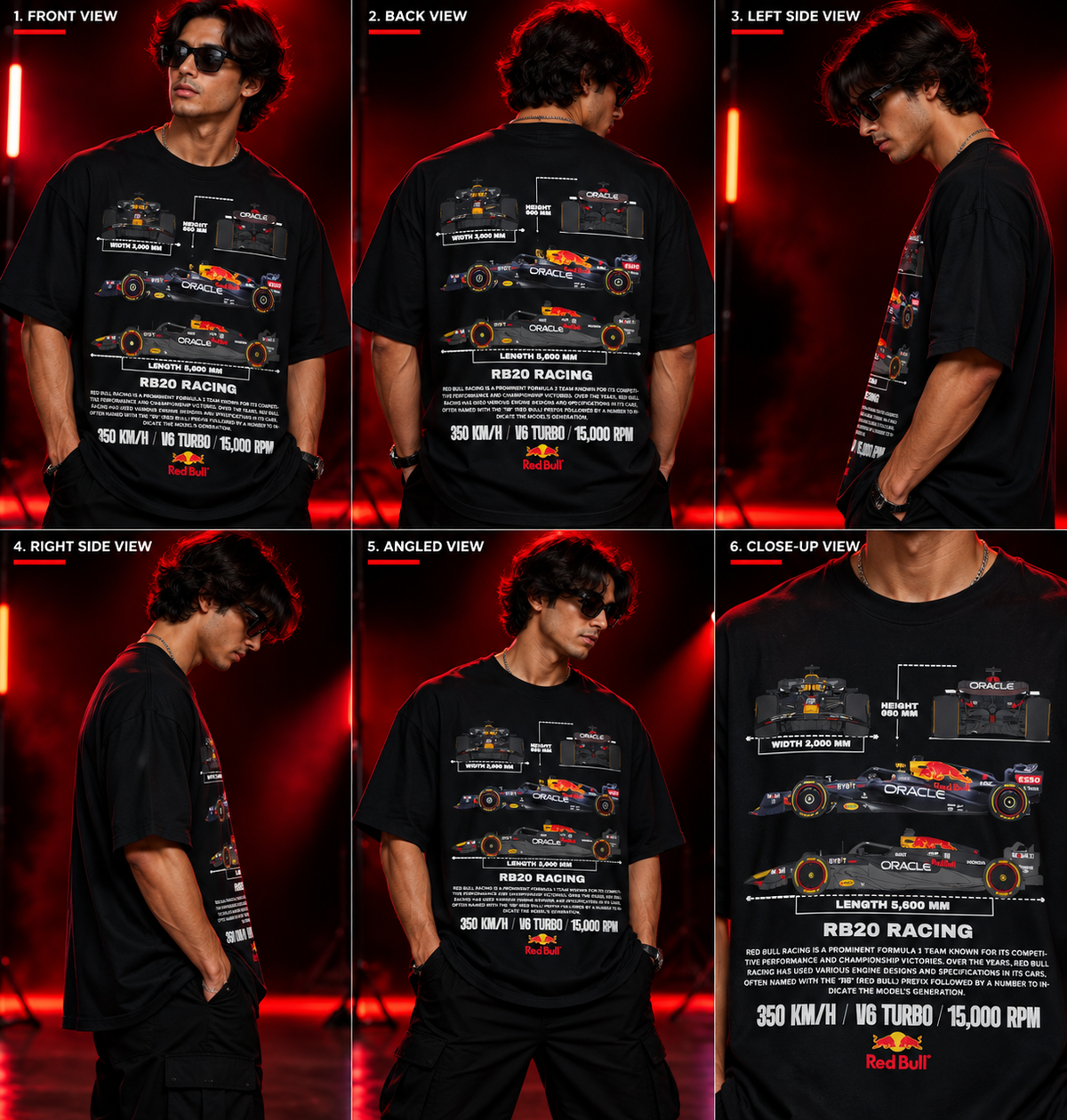 AESTRA RB20 Racing Oversized T-Shirt | F1 Motorsport Graphic Tee | Black Streetwear