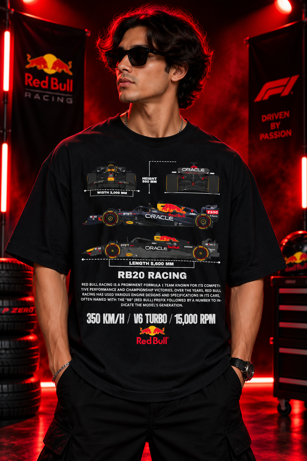 AESTRA RB20 Racing Oversized T-Shirt | F1 Motorsport Graphic Tee | Black Streetwear