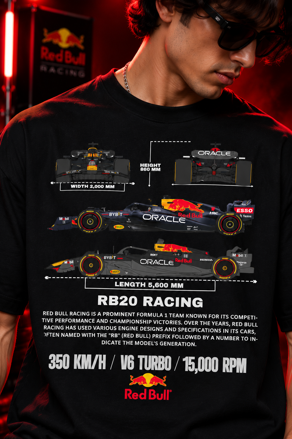 AESTRA RB20 Racing Oversized T-Shirt | F1 Motorsport Graphic Tee | Black Streetwear