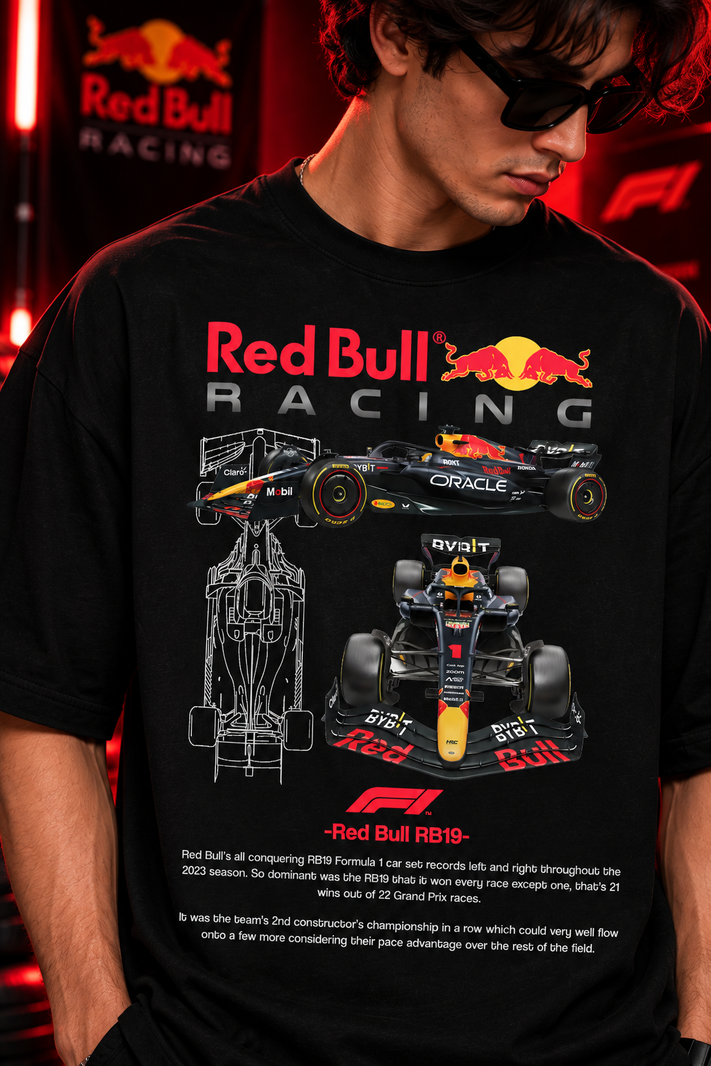 AESTRA Red Bull Racing RB19 Oversized T-Shirt | F1 Motorsport Graphic Tee | Black Streetwear