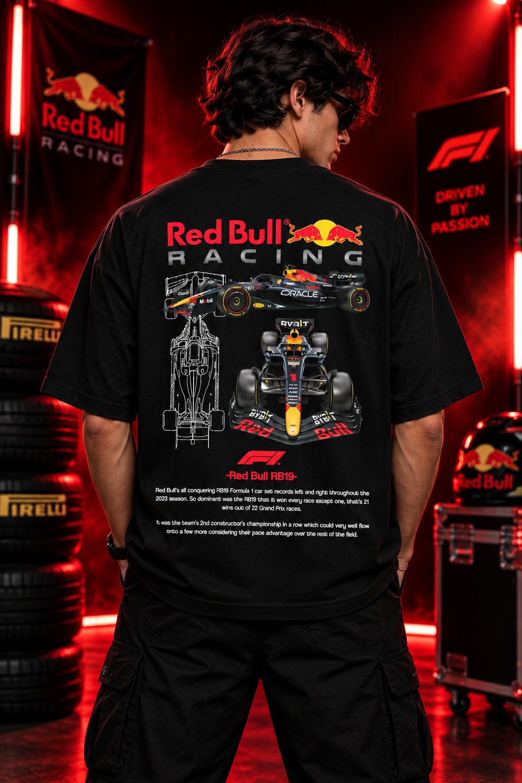 AESTRA Red Bull Racing RB19 Oversized T-Shirt | F1 Motorsport Graphic Tee | Black Streetwear