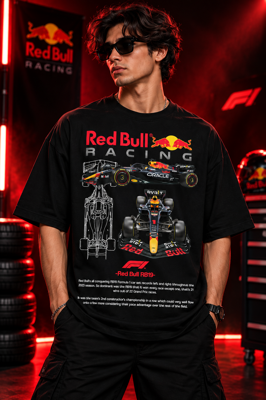AESTRA Red Bull Racing RB19 Oversized T-Shirt | F1 Motorsport Graphic Tee | Black Streetwear