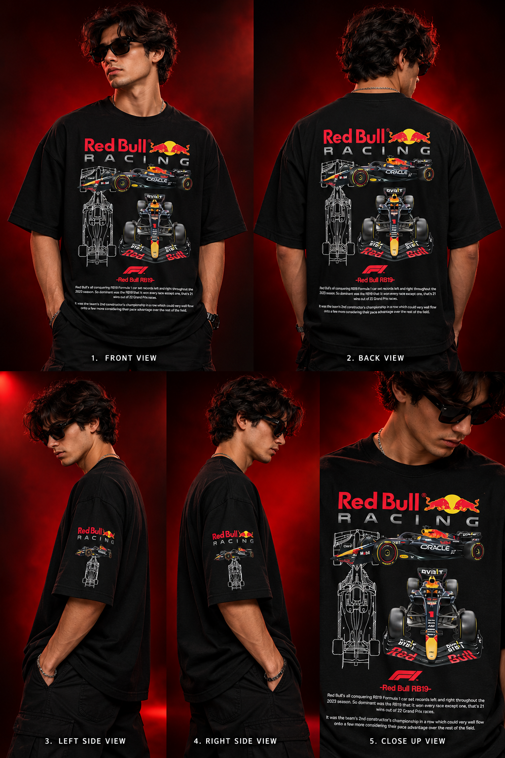 AESTRA Red Bull Racing RB19 Oversized T-Shirt | F1 Motorsport Graphic Tee | Black Streetwear