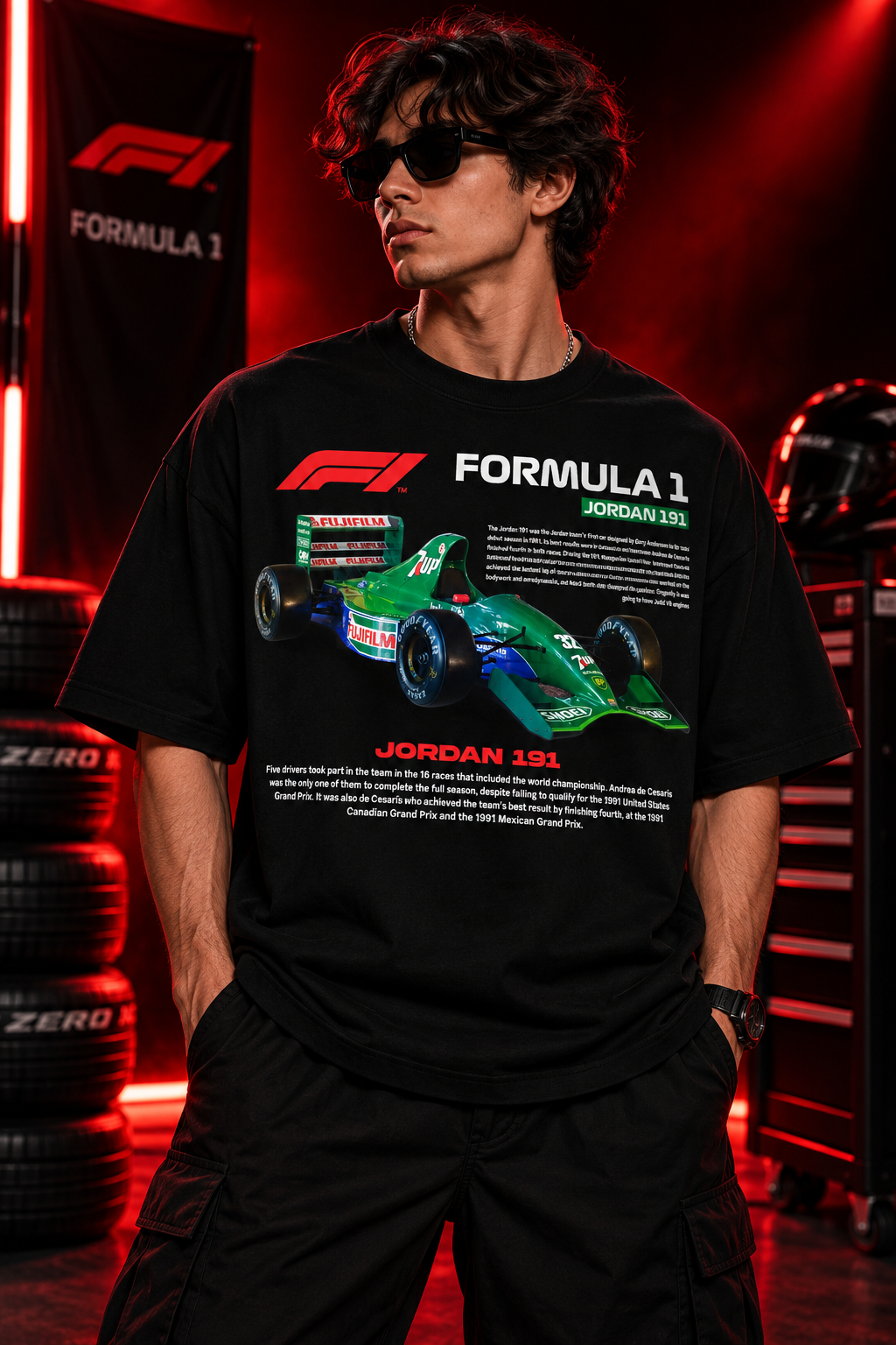 AESTRA Jordan 191 Racing Oversized T-Shirt | F1 Motorsport Graphic Tee | Black Streetwear