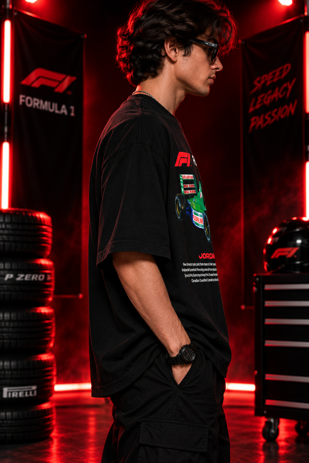 AESTRA Jordan 191 Racing Oversized T-Shirt | F1 Motorsport Graphic Tee | Black Streetwear