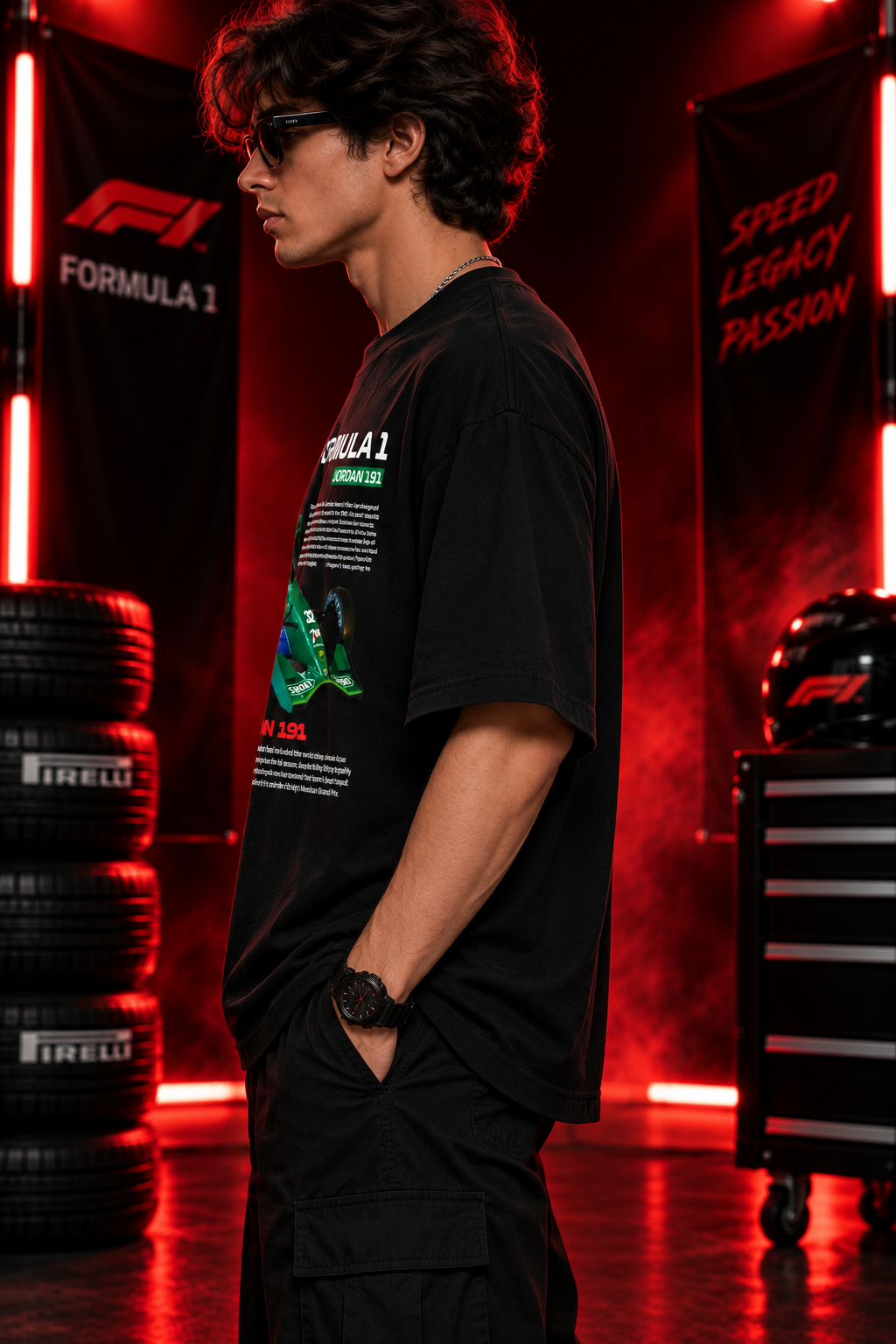 AESTRA Jordan 191 Racing Oversized T-Shirt | F1 Motorsport Graphic Tee | Black Streetwear