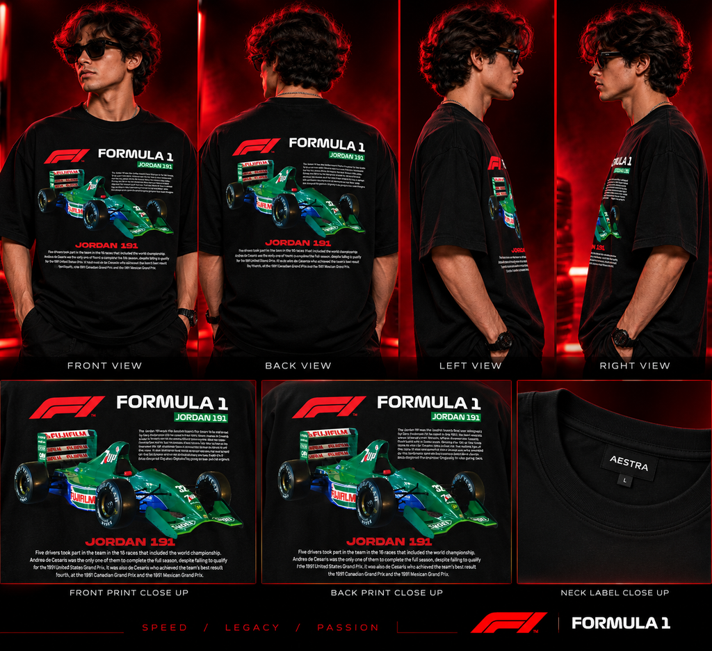 AESTRA Jordan 191 Racing Oversized T-Shirt | F1 Motorsport Graphic Tee | Black Streetwear