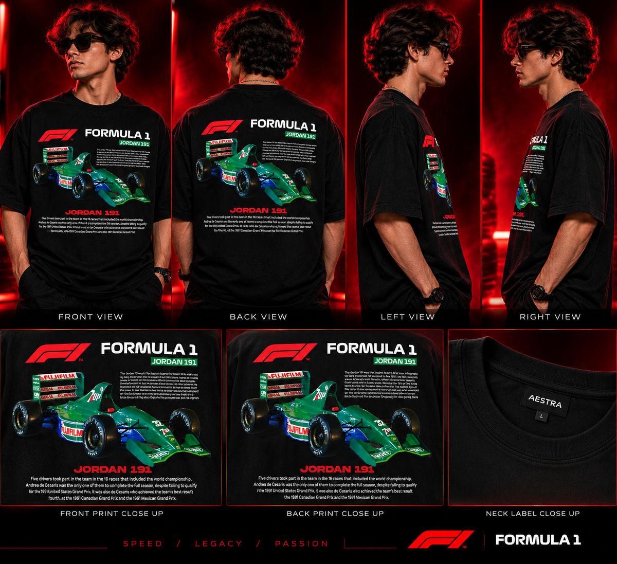 AESTRA Jordan 191 Racing Oversized T-Shirt | F1 Motorsport Graphic Tee | Black Streetwear